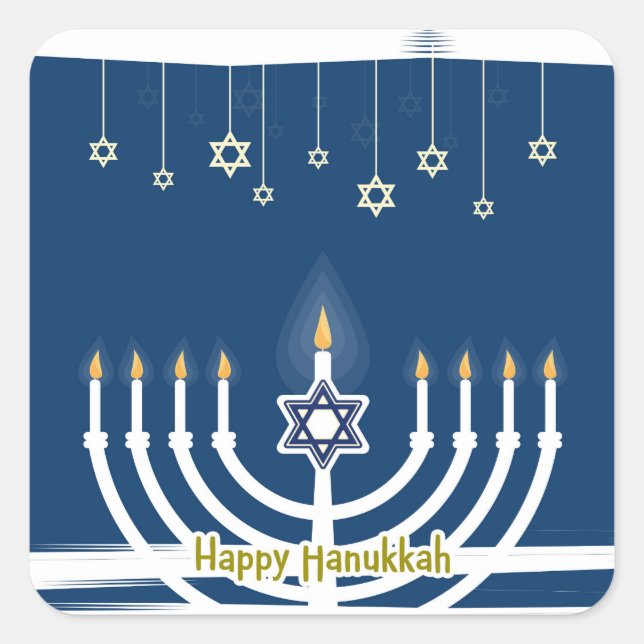 Adesivo Quadrado Feliz Hanukkah (Frente)