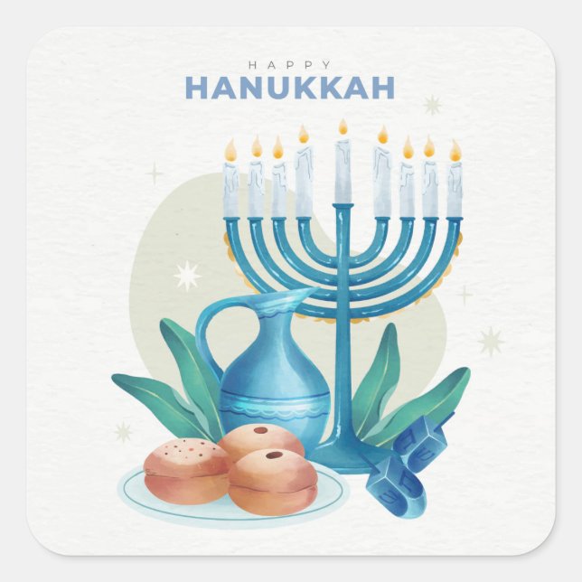 Adesivo Quadrado Feliz Hanukkah (Frente)