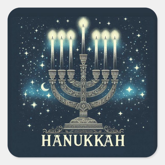 Adesivo Quadrado Feliz Hanukkah (Frente)