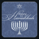 Adesivo Quadrado Feliz Hanukkah com Menorah Sticker<br><div class="desc"></div>