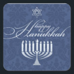 Adesivo Quadrado Feliz Hanukkah com Menorah Sticker<br><div class="desc"></div>