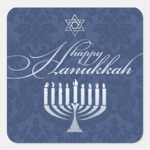 Adesivo Quadrado Feliz Hanukkah com Menorah Sticker