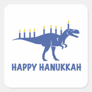 Adesivo Quadrado Feliz Hanukkah Dinossauro Vela Menorah
