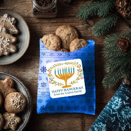 Adesivo Quadrado FELIZ HANUKKAH, Feriado floral judaico