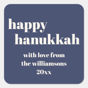 Adesivo Quadrado Feliz Hanukkah Moderno Azul Marinho Personalizado