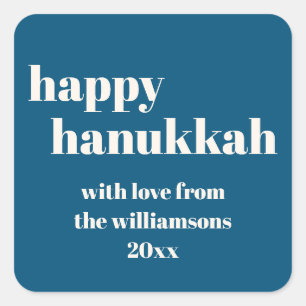 Adesivo Quadrado Feliz Hanukkah Moderno Azul-Teal Personalizado