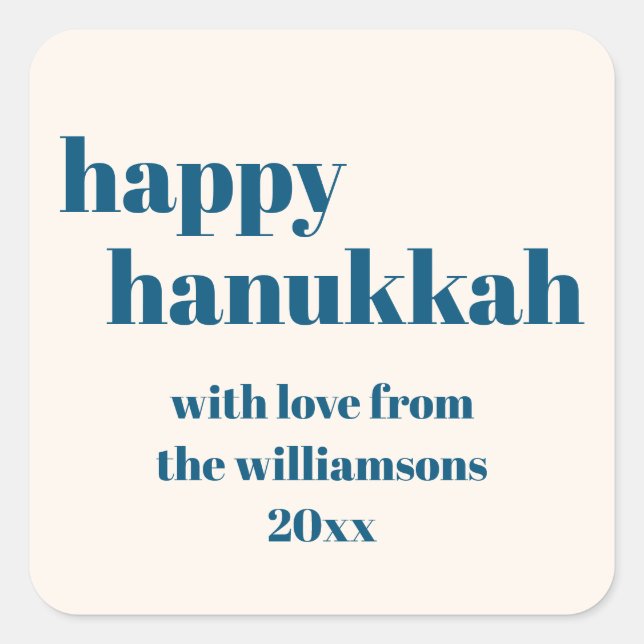 Adesivo Quadrado Feliz Hanukkah Simple Teal Blue Personalizado (Frente)
