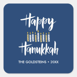 Adesivo Quadrado Feliz Hanukkah velas amarelas azuis