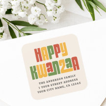 Feliz Kwanzaa texto vermelho verde amarelo endereç