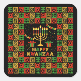 Adesivo Quadrado Feliz Kwanzaa Velas Vermelhas Preto Amarelo Verde