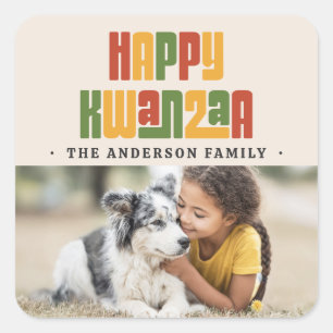 Adesivo Quadrado Feliz Kwanzaa vermelho verde amarelo foto