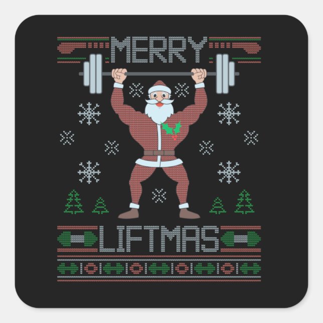 Adesivo Quadrado Feliz Liftmas Ugly Christmas Gyout (Frente)
