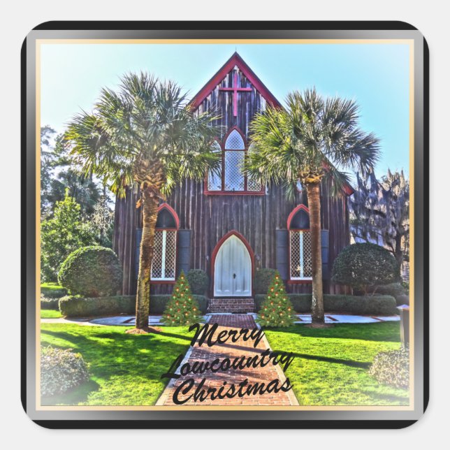 Adesivo Quadrado Feliz Lowcountry Christmas Bluffton SC Church (Frente)