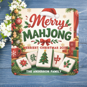Adesivo Quadrado Feliz Mahjong Natal Mais Alegre Família Carmesim