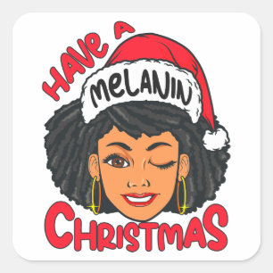 Adesivo Quadrado Feliz Melanin Feliz de Natal X-mas Black Sista