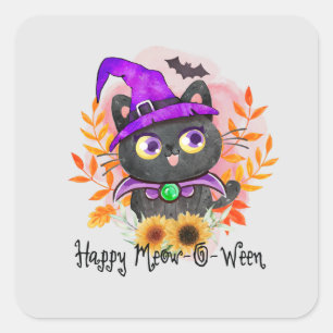 Adesivo Quadrado Feliz Miau-o-entre-Negra Bruxa Negra