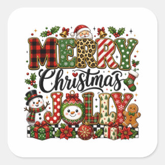 Adesivo Quadrado Feliz Natal Alegre Fofo
