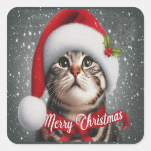 Adesivo Quadrado Feliz Natal Americano de Cabos-Secos Cat, Papais n