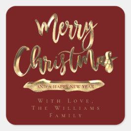 Adesivo Quadrado Feliz Natal Ano Novo Elegante Vermelho Dourado