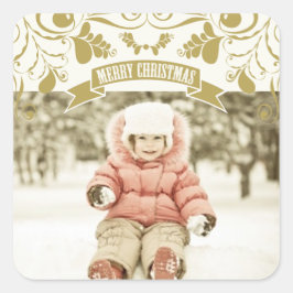 Adesivo Quadrado Feliz Natal Art Nouveau Foto Floral Flourish