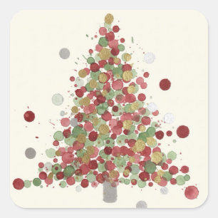 Adesivo Quadrado Feliz Natal Árvore de Bolinhas