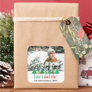 Adesivo Quadrado Feliz Natal Árvores de Natal Modernas em Patchwork