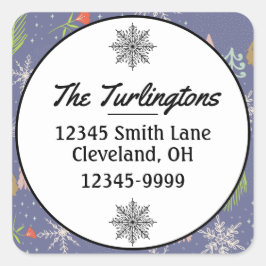 Adesivo Quadrado Feliz Natal Árvores Manuscritas Endereço de Devolu