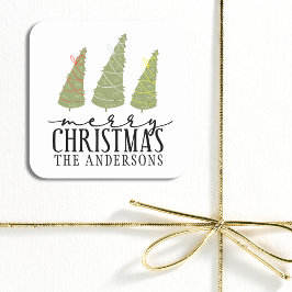 Adesivo Quadrado Feliz Natal Árvores Modernas Férias de Script