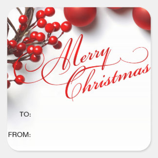 Adesivo Quadrado Feliz Natal - Berries Vermelhos e Ornações