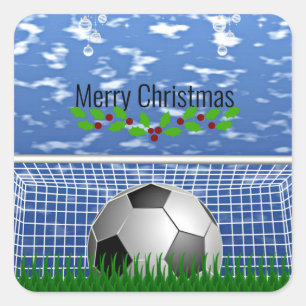 Adesivo Quadrado Feliz Natal .Bola e rede de futebol,