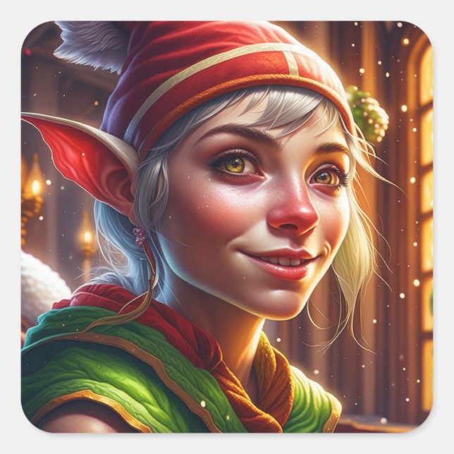 Adesivo Quadrado Feliz Natal Bonito Elf (Frente)