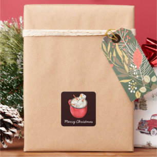 Adesivo Quadrado Feliz Natal Cacau Quente Marshmallow Snowman