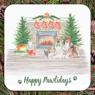 Adesivo Quadrado Feliz Natal Cães Gatos Cachorros Cachorros Cachor