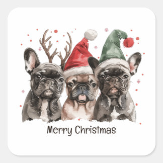 Adesivo Quadrado Feliz Natal - Cães-Rebelde Franceses