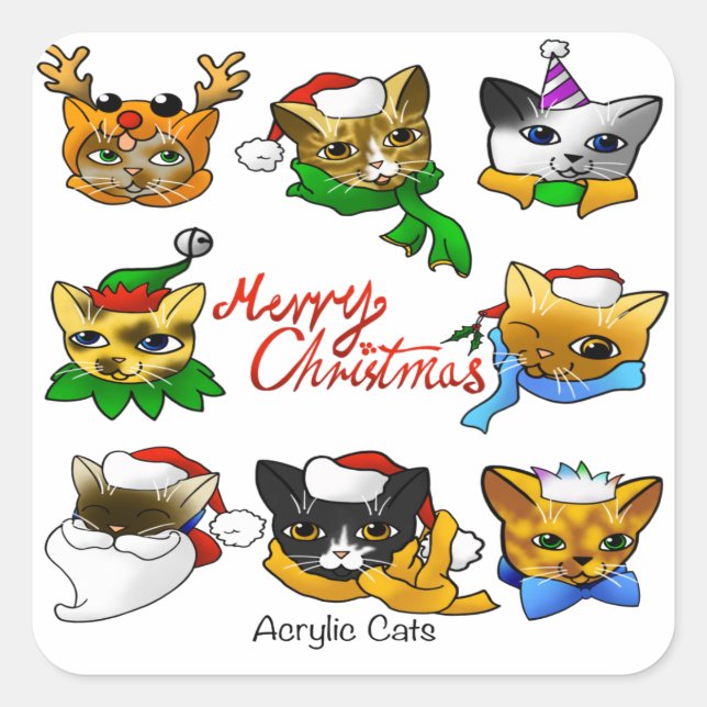 Adesivo Quadrado Feliz Natal Cats (Frente)