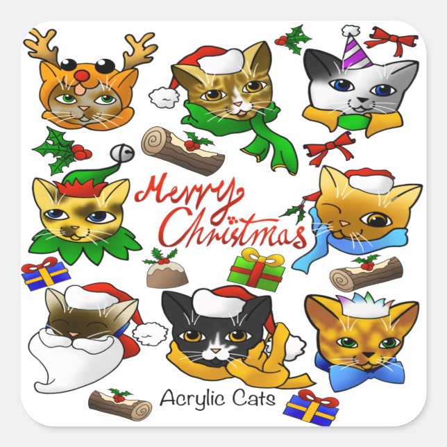Adesivo Quadrado Feliz Natal Cats (Frente)