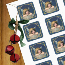 Feliz Natal Cherub Angel Vintage Blue Dourado