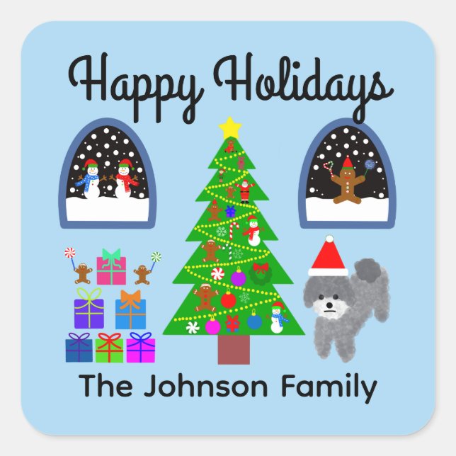 Adesivo Quadrado Feliz Natal Cinza Poodles Natal #4 Stickers (Frente)