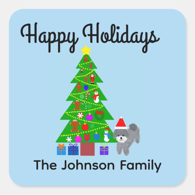 Adesivo Quadrado Feliz Natal Cinza Poodles Natal #5 Stickers (Frente)