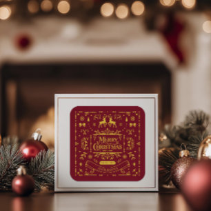 Adesivo Quadrado Feliz Natal Clássico Vermelho Nórdico