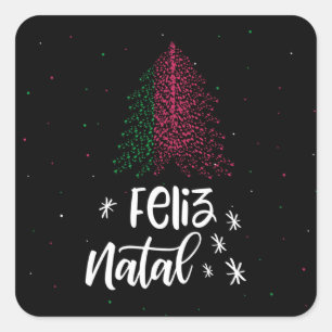 Adesivo Quadrado Feliz Natal com a bandeira portuguesa
