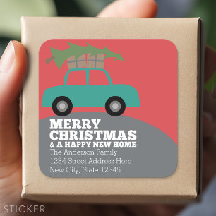 Adesivo Quadrado Feliz Natal com o Novo Endereço Doméstico em Movim