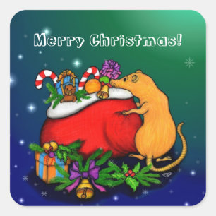 Adesivo Quadrado Feliz Natal com Rat Prince