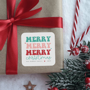 Adesivo Quadrado Feliz Natal - Coração Vermelho Colorido Colorido