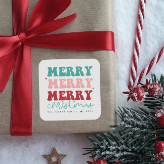 Adesivo Quadrado Feliz Natal - Coração Vermelho Colorido Colorido