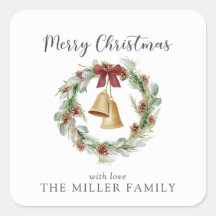 Feliz Natal, coroa de folhagem com sinos de ouro