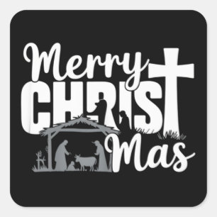 Adesivo Quadrado Feliz Natal Cristão Jesus Família Natal