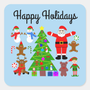 Adesivo Quadrado Feliz Natal de Férias Reunindo Padrões #3-2