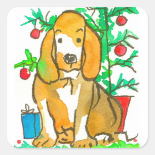 Adesivo Quadrado Feliz Natal do cão de cão