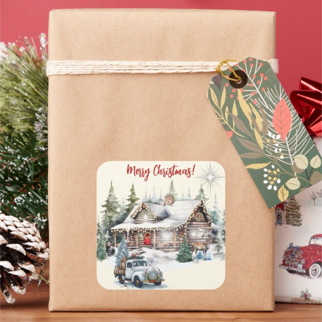 Adesivo Quadrado Feliz Natal do Cartão de Férias de Cabina (Feriado)